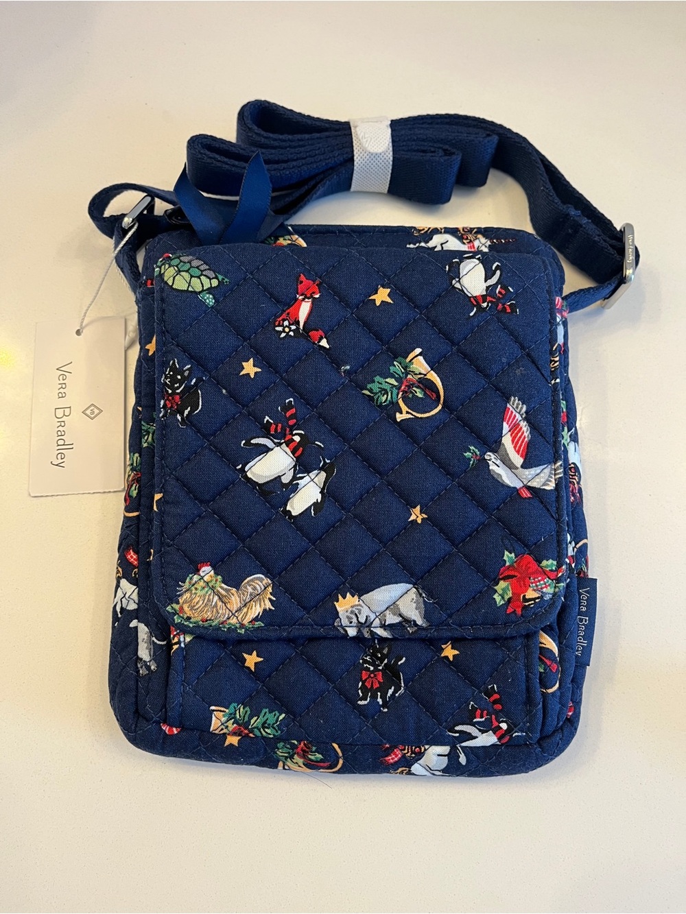 Vera Bradley Blue Quilted Crossbody Bag with Animal Print